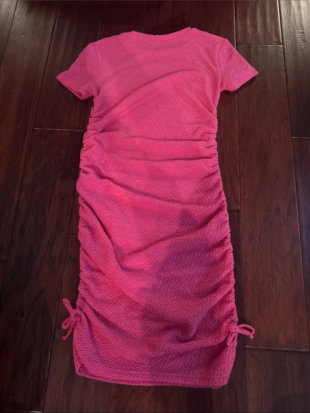 SHEIN Hot Pink Short Sleeve Ruched Casual Dress for Girls